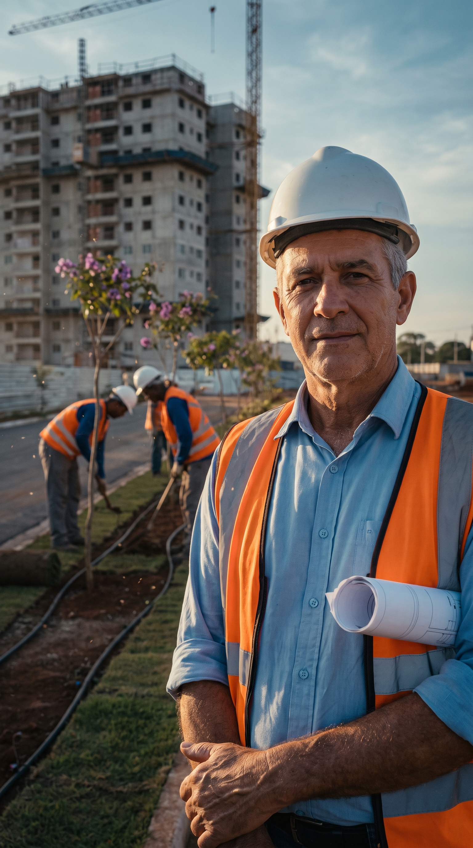 Ciro Peixoto Camargo acompanhando equipe em obra